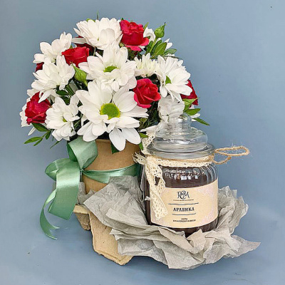 Сет "Романтичный". Набор стаканчик с цветами и аромасвечой в банке 70191