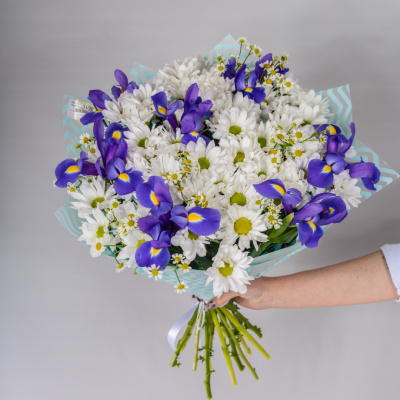 Букет с хризантемой, ирисом и ромашками N 52674 Букет с хризантемой, ирисом и ромашками N 52674